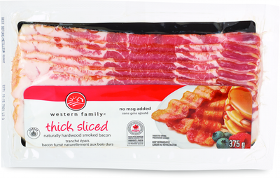 Western Family Thick Sliced Smoked Bacon, 375 g