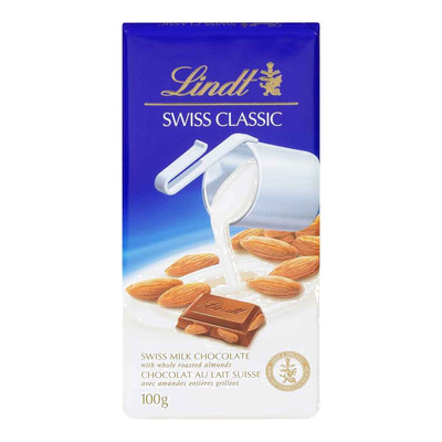 LINDT Swiss Milk Chocolate with Whole Roasted Almonds 100g
