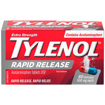 Tylenol Acetaminophen Extra Strength 500 mg Rapid Release Gelcaps, 80 ct