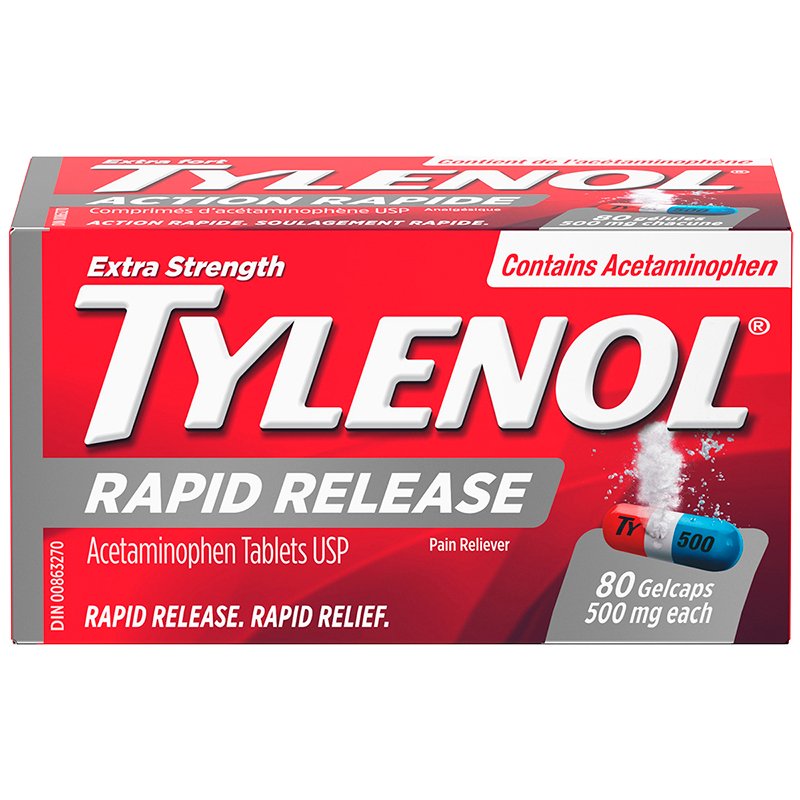 Tylenol Acetaminophen Extra Strength 500 mg Rapid Release Gelcaps, 80 ct