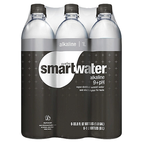 Graceus Smartwater Alkaline 9+pH Distilled Water, 1 l, 6 ct