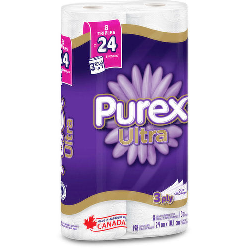 Purex Ultra 3 Ply 3-in-1 Triple Bathroom Tissue, 8 ct
