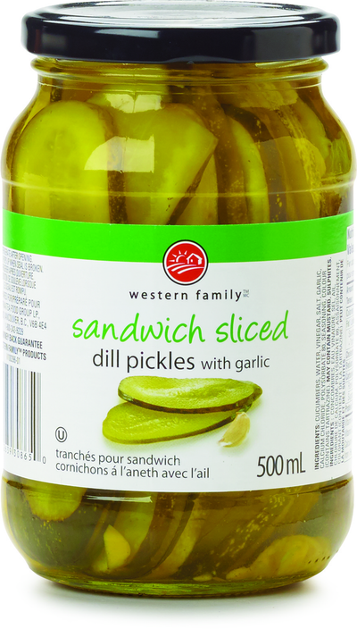 WESTERN FAMILY Sandwich Sliced Dill Pickles with Garlic 500ml