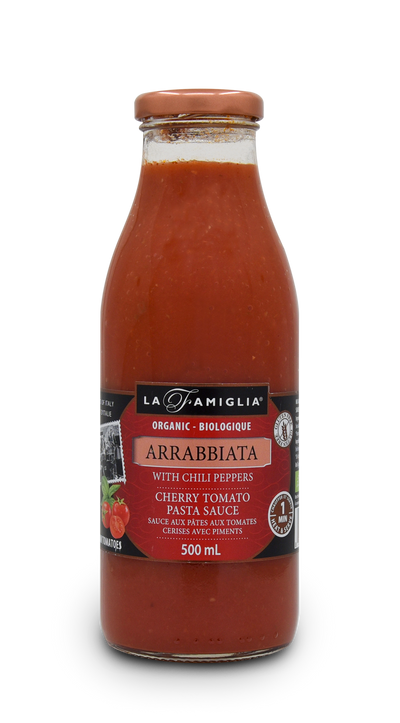 La Famiglia Organic Arrabbiata With Chili Peppers Gluten Free Cherry Tomato Pasta Sauce, 500 mL
