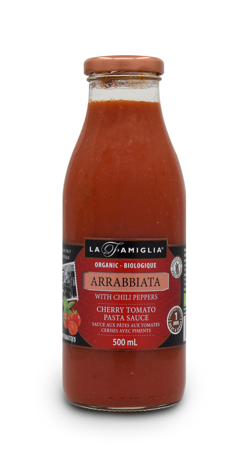 La Famiglia Organic Arrabbiata With Chili Peppers Gluten Free Cherry Tomato Pasta Sauce, 500 mL