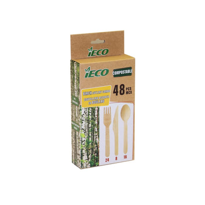 Ieco Compostable Birch Cutlery Combo, 48 ct