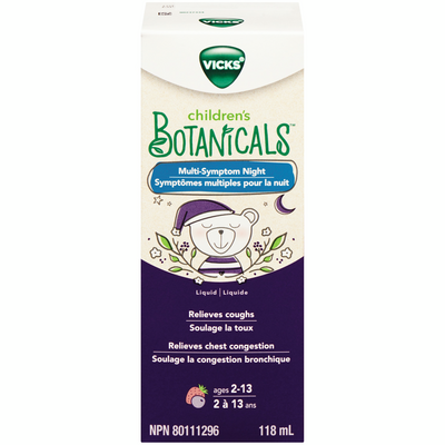 Vicks Children's Botanicals Fruit Flavor Multi-Symptom Night Relieves Cough & Congestion Liquid, 118 mL