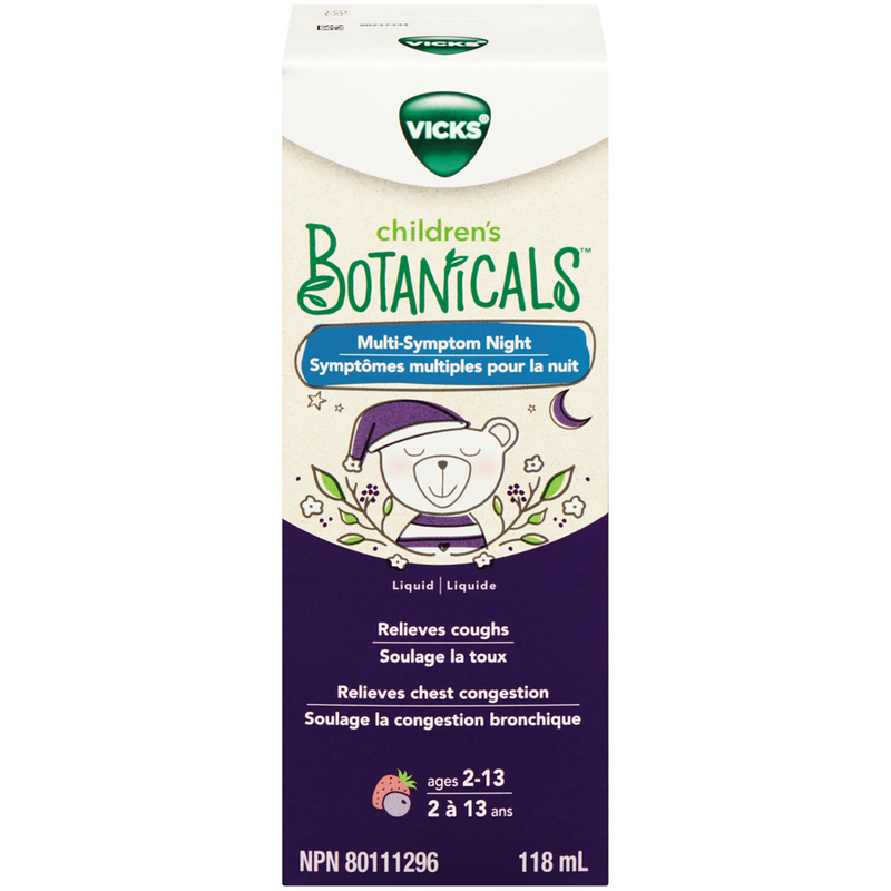 Vicks Children's Botanicals Fruit Flavor Multi-Symptom Night Relieves Cough & Congestion Liquid, 118 mL