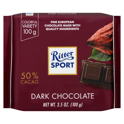 RITTER SPORT Dark Chocolate 50% Cocoa Bar 99g