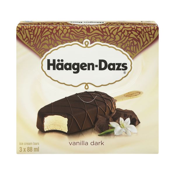 HAAGEN DAZS Vanilla Dark Ice Cream Bars 88ml 3 Pack