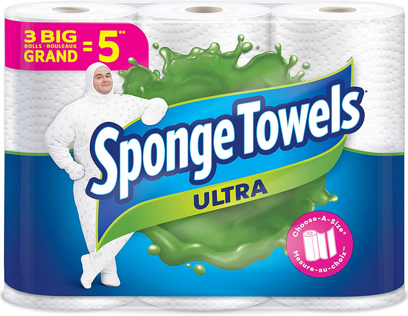 Sponge Towels Ultra Choose A Size Big Rolls, 3 ct