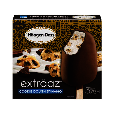 Haagen-Dazs Extraaz Cookie Dough Dynamo Ice Cream Bars, 72 mL, 3 ct