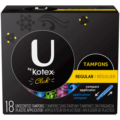 U by Kotex Click Unscented Plastic Tampons Regular, 18 ct
