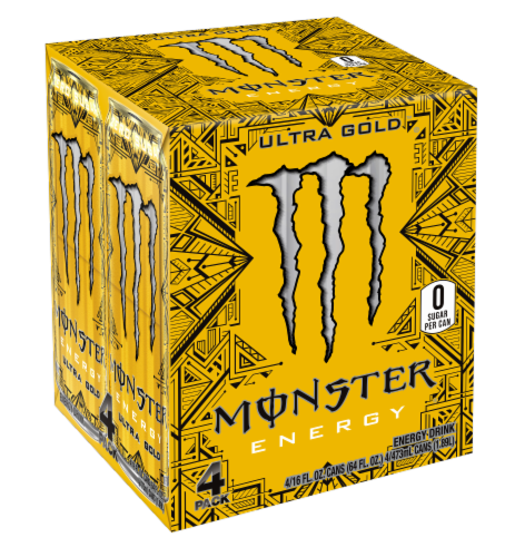 Monster 4 Pack Zero Sugar Ultra Gold Energy Drink, 473 mL, 4 ct