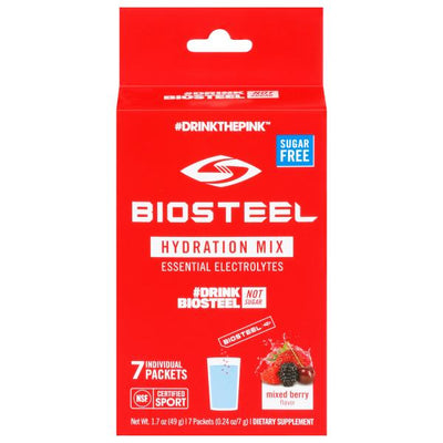 Biosteel Sugar Free Essentials Electrolytes Mixed Berry Flavor Hydration Mix Packets, 48 g, 7 ct