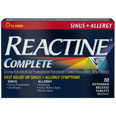 Reactine Complete 12 Hour Sinus And Allergy Extended Release Tablets, 10 ct