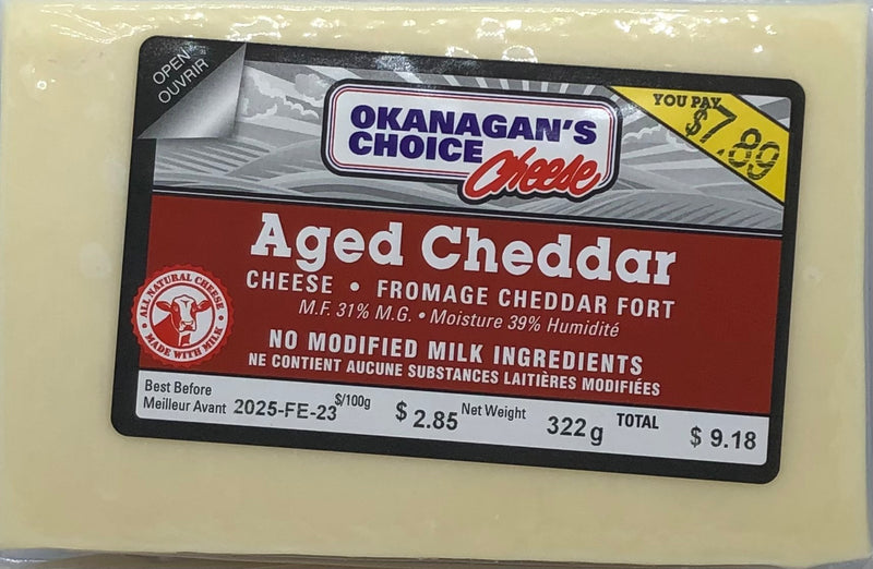 Okanagan's Choice Cheese Aged Cheddar, 322 g