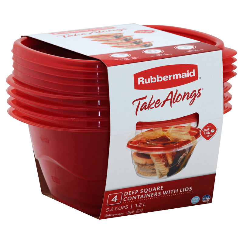 RUBBERMAID Take Alongs Deep Squares Containers + Lids 5.2 Cups 4 Pack