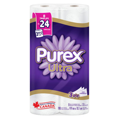 Purex Ultra 3 Ply Triple Rolls Bath Tissue, 8 ct