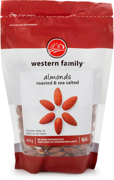 WESTERN FAMILY Almonds Roasted && Sea Salted 454g