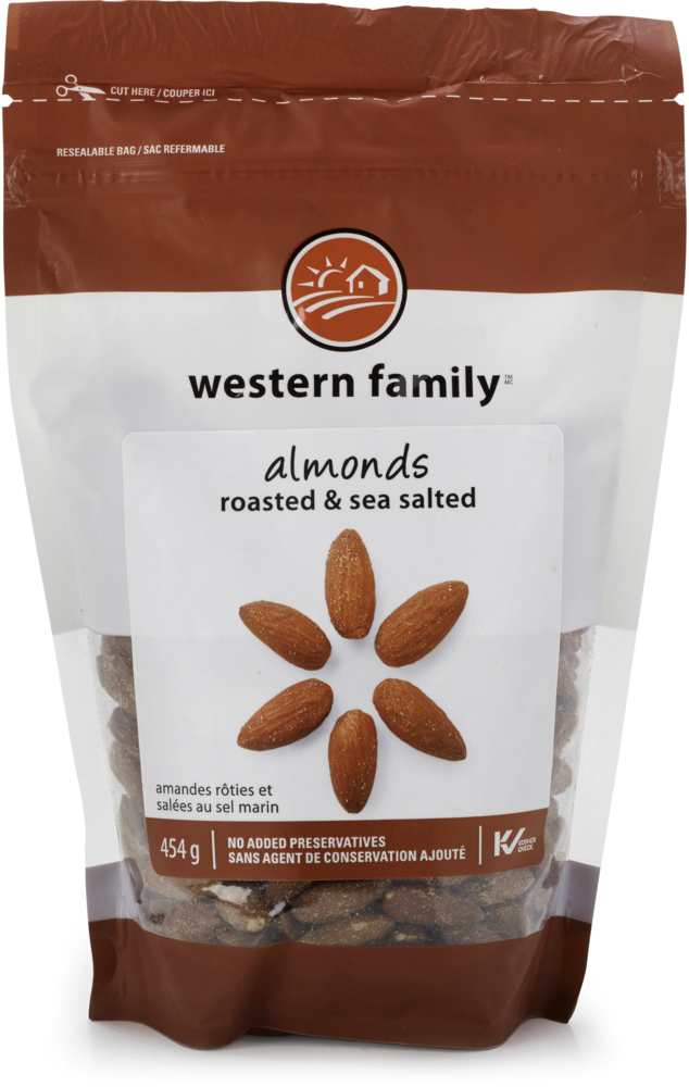 WESTERN FAMILY Almonds Roasted && Sea Salted 454g