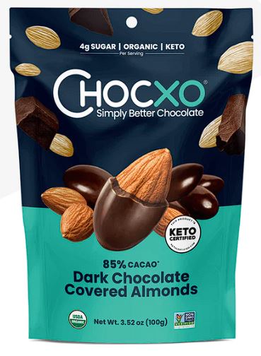 Chocxo Simply Better Chocolate Organic Keto Non Gmo Dark Chocolate Almonds, 100 g