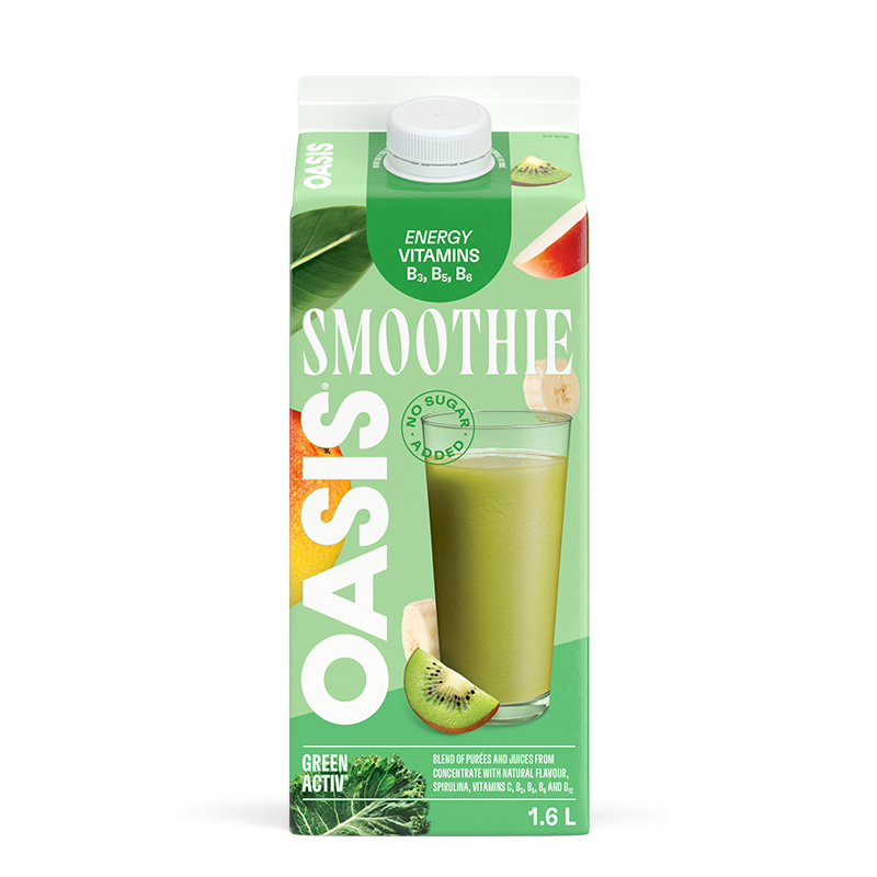 Oasis Green Activ Energy Vitamins B3 B5 B6 C No Sugar Added Smoothie, 1.6 l