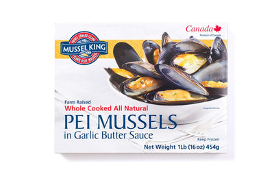 Mussel King Whole Cooked All Natural Pei Mussels in Garlic Butter Sauce, 454 g