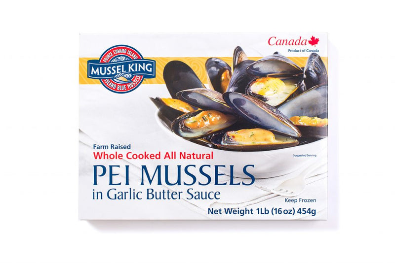 Mussel King Whole Cooked All Natural Pei Mussels in Garlic Butter Sauce, 454 g