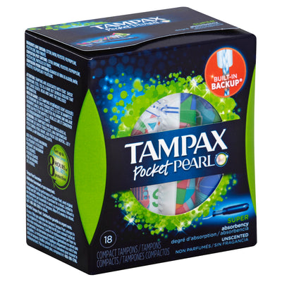 TAMPAX Pocket Pearl Super Absorbency Unscented Compact Tampons 18's