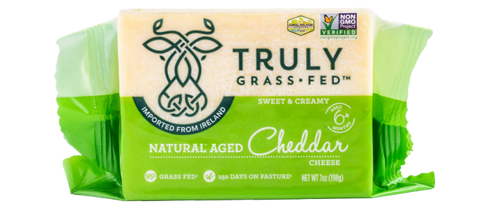 Truly Grass-Fed Ireland Non GMO Sweet & Creamy Natural Aged Cheddar Cheese, 198 g