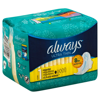 ALWAYS Ultra Thin Regular With Wings Unscented Pads 18's