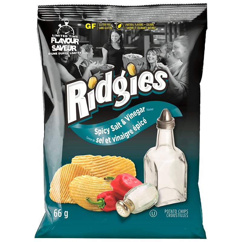 Flavour Saveur Ridgies Spicy Salt & Vinegar Potato Chips, 66 g