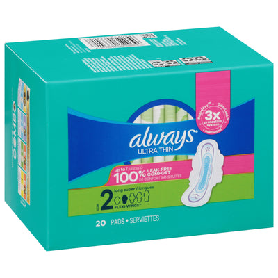 Always Ultra Thin Size 2 Super Long Winged Pads, 20 ct