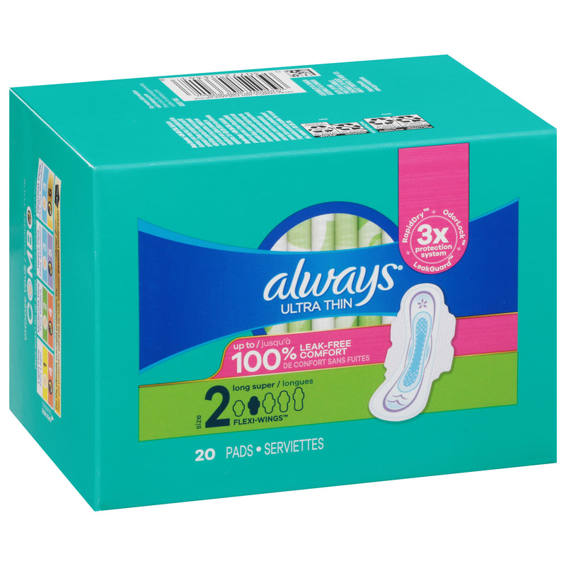 Always Ultra Thin Size 2 Super Long Winged Pads, 20 ct