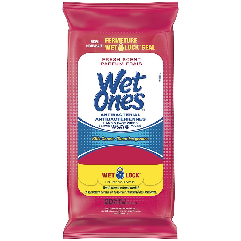 WET ONES Antibacterial Wipes 20's