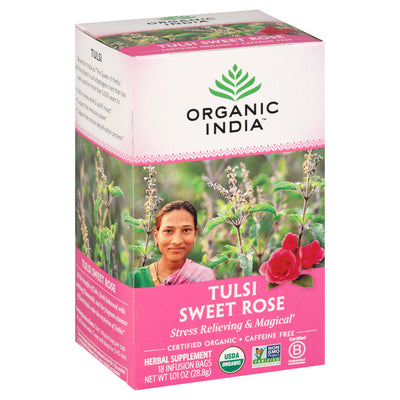 Organic India Tulsi Sweet Rose Caffeine Free Infusion Bags Tea, 18 bags