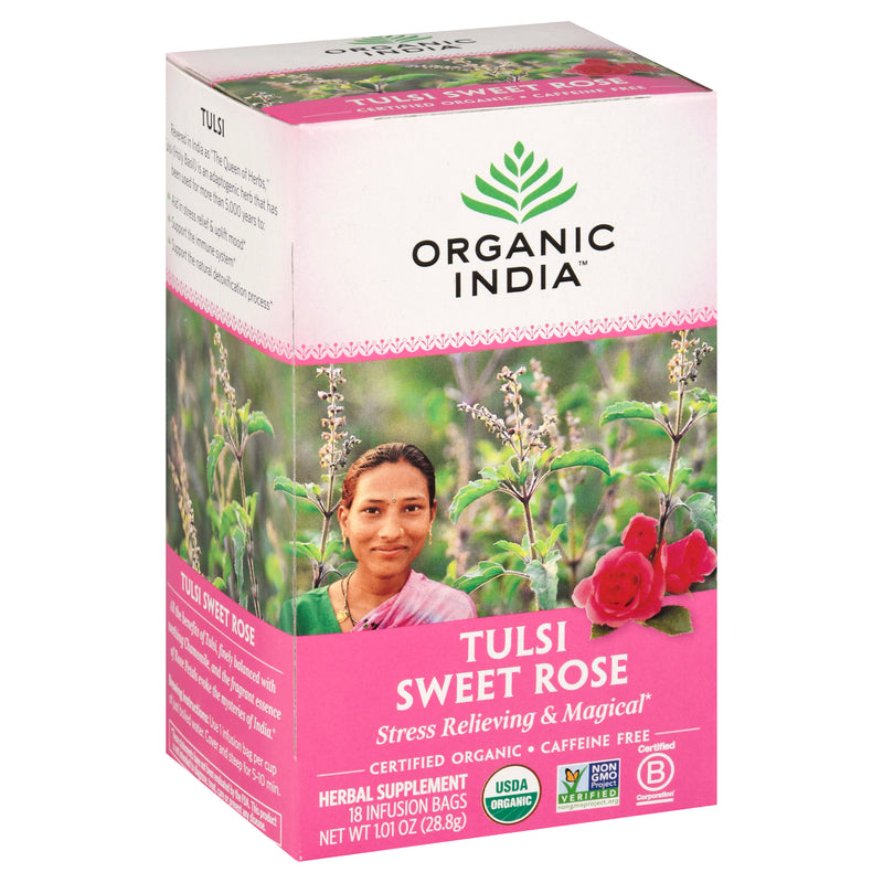 Organic India Tulsi Sweet Rose Caffeine Free Infusion Bags Tea, 18 bags