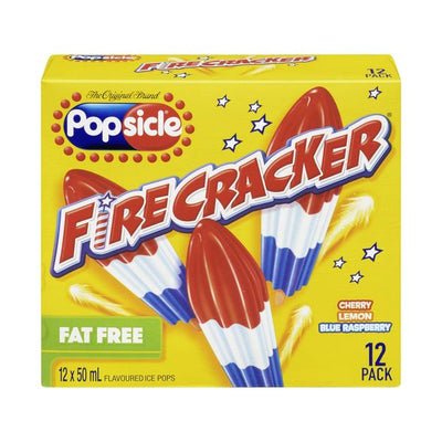 Popsicle Firecracker Cherry, Lemon, Blue Raspberry Ice Pops, 12 ct