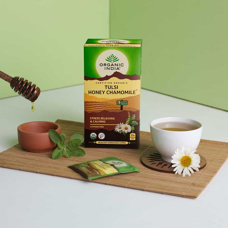 Organic India Caffeine Free Tulsi Honey Chamomile Tea Bags, 25 ct