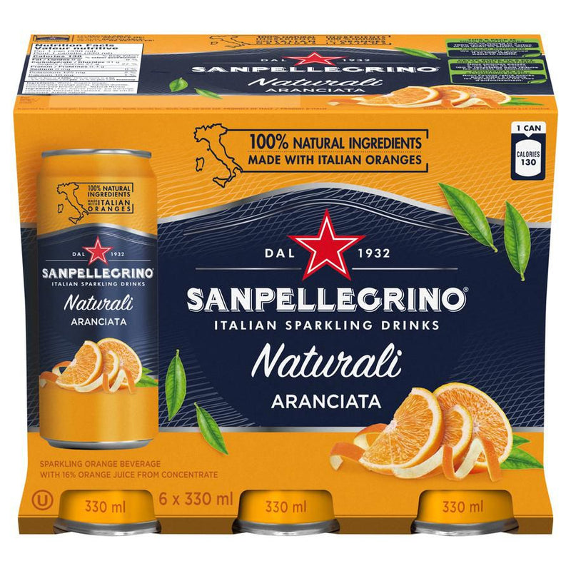 Sanpellegrino Italian Sparkling Drinks Natural Aranciata, 6 ct
