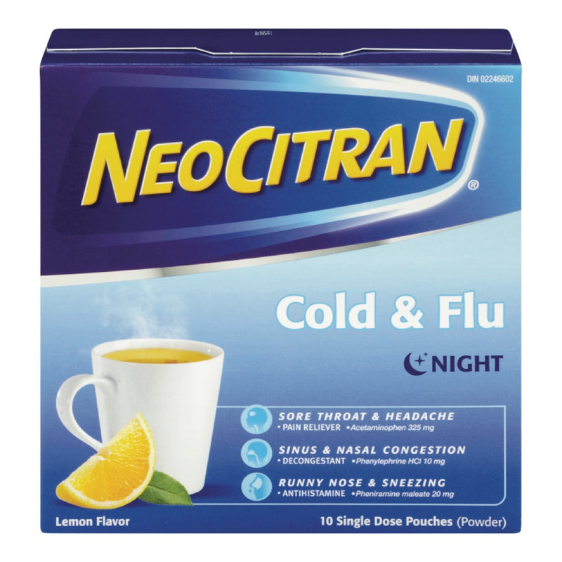 NEOCITRAN Cold & Flu Night Lemon Flavor Pouches 10's
