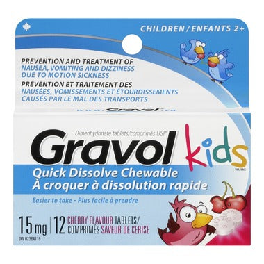 GRAVOL Kids Quick Dissolve Chewable Cherry Tablets 12's